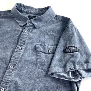 Harley Davidson Men's Large Gray Short Sleeve Button Down Shirt Freedom Patch